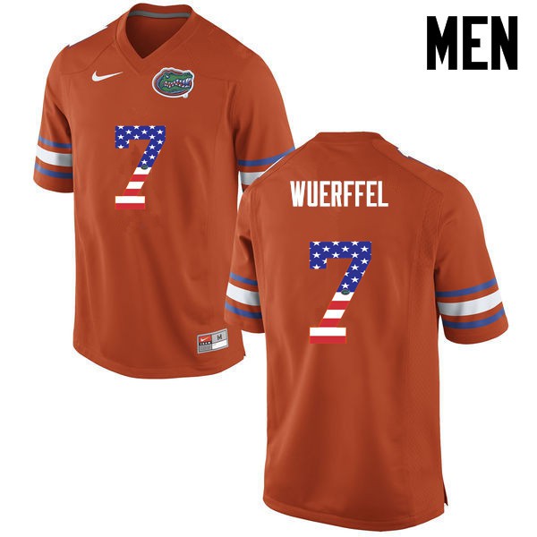 Florida Gators Men #7 Danny Wuerffel College Football USA Flag Fashion Orange